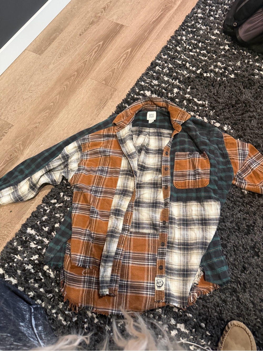 BDG Patchwork Plaid Button-Up Shirt Jacket - Multicolor